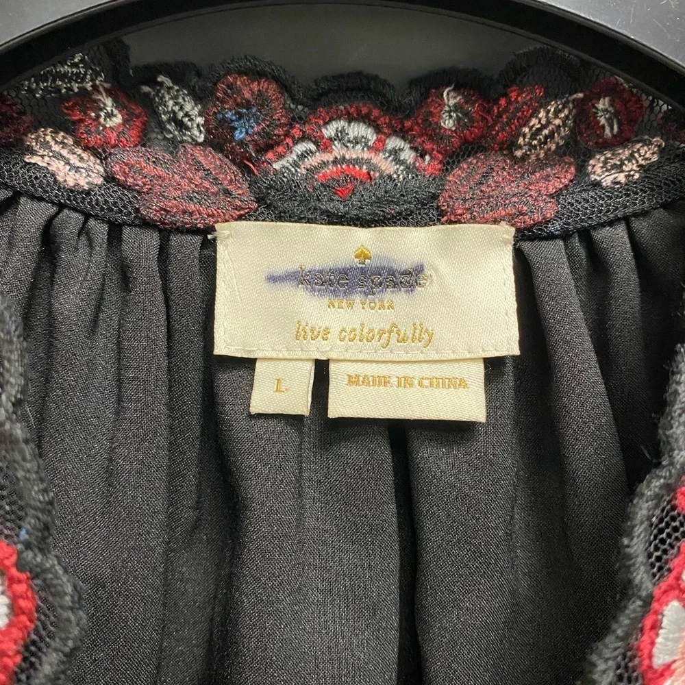 Kate Spade Camelia Embroidered Peplum Ruffle Top-Large